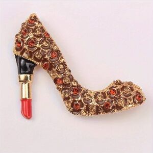 Elegant Gold and Red High Heel Brooch
